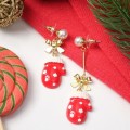 Серьги "Новогодние" висячие, варежки, цвет красно-белый, цвет золотистый