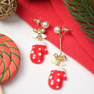 Серьги "Новогодние" висячие, варежки, цвет красно-белый, цвет золотистый