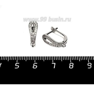 Швензы Премиум Петелька из бесцветных микроцирконов, 16*13*5 мм, родированные 1 пара