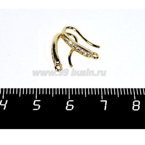 Швензы Премиум Крючок с микроцирконами, 16*9*3 мм, позолота 1 пара