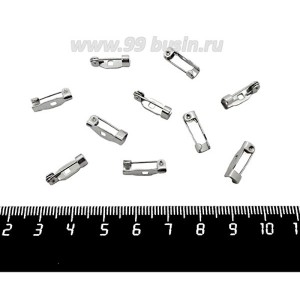 Основа для броши 14 мм, нержавеющая сталь, 1 отверстие, застежка - крючок, цвет никель, 10 штук/упаковка