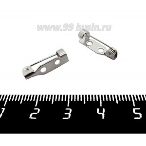 Основа для броши 16 мм, нержавеющая сталь, 2 отверстия, застежка - крючок, цвет никель, 10 штук/упаковка