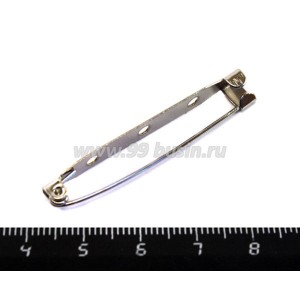 Основа для броши 45 мм, цвет никель,  3 отверстия, застежка  крючок, 1 штука