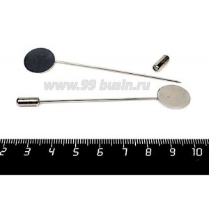 Булавка Шляпная с плоской площадкой 15 мм, длина 75 мм, материал НЕРЖАВЕЮЩАЯ СТАЛЬ, цвет никель 1 штука