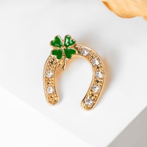 Брошь "Подкова" на удачу с клевером, цвет МИКС