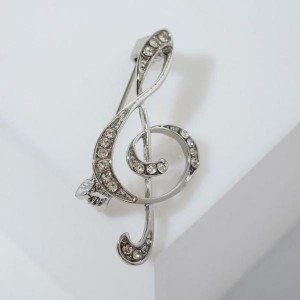 Брошь "Скрипичный ключ" сияние, цвет белый, цвет серебристый