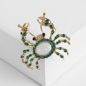 Брошь "Крабик", цвет бело-зелёный, цвет золотистый