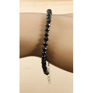 Браслет из турмалина черного (шерл), шарик 4мм огранка, на застежке