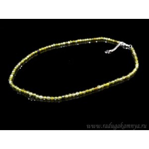 Бусы из Фианита шарик гр. 4мм, цвет  оливковый, 45см, 20,6гр.