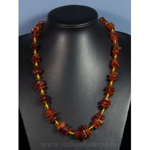 Бусы янтарные галтовка с шариком коньячный, лимонный, 58см