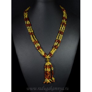 Бусы с подвеской из янтаря, 3 нити сливка лимонный, коньячный, 52см