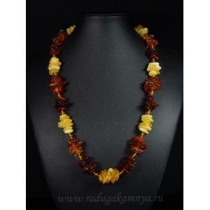 Бусы из янтаря галтовка с шариком медово-молочный, коньячный, коньячный, 63см