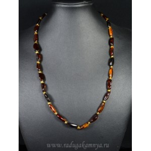 Бусы из янтаря галтовка коньячный с бисером, 55см Бусы из янтаря галтовка коньячный с бисером, 55см
