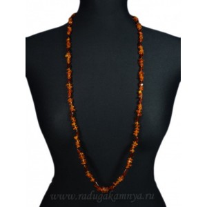 Бусы из янтаря галтовка, крошка коньячный, 100см