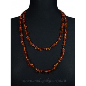 Бусы из янтаря галтовка, крошка коньячный, 138см