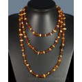 Бусы из янтаря галтовка, крошка коньячный, молочный, 150см