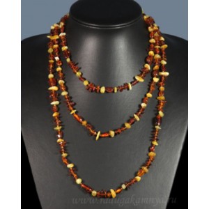 Бусы из янтаря галтовка, крошка коньячный, молочный, 150см