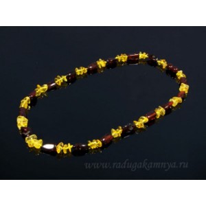 Бусы из янтаря галтовка, крошка кофейный, лимонный, 50см