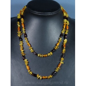 Бусы из янтаря галтовка, крошка кофейный, медовый, 100см