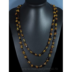 Бусы из янтаря галтовка, крошка кофейный, медовый, 150см