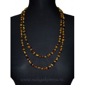 Бусы из янтаря галтовка, крошка кофейный, медовый, коньячный, 138см