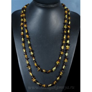 Бусы из янтаря галтовка, крошка лимонный, кофейный, 140см