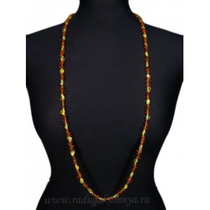 Бусы из янтаря галтовка, крошка лимонный, св.коньячный, 100см
