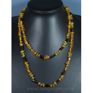 Бусы из янтаря галтовка, крошка медовый, кофейный, 100см