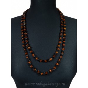 Бусы из янтаря крошка 2 коньячный, кофейный, 147см