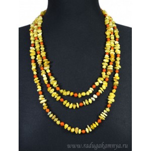 Бусы из янтаря крошка с шариком молочный, карамельный, 200см