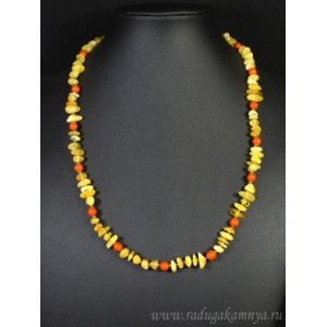 Бусы из янтаря крошка с шариком молочный, карамельный, 53см