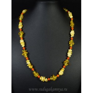 Бусы из янтаря крошка с шариком молочный, лимонный, карамельный, 57см