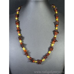 Бусы из янтаря крошка с шариком коньячный, лимонный, 54см