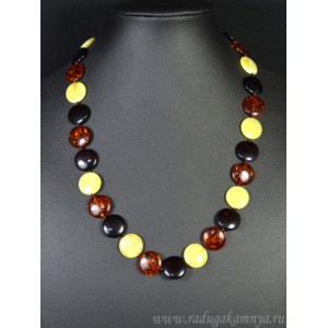 Бусы из янтаря круг 15мм молочный, коньячный, вишня, 47см