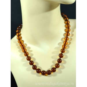 Бусы из янтаря шарик 10мм коньячный, 48см