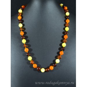 Бусы из янтаря шарик 10мм молочный, карамельный, св.коньячный, коньячный, 53см