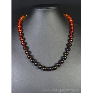 Бусы из янтаря шарик 10мм радуга лимонно-медово-вишневый, 48см