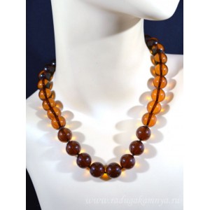 Бусы из янтаря шарик 14мм коньячный, 47см
