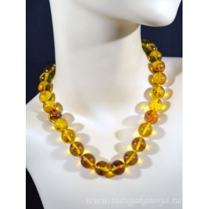 Бусы из янтаря шарик 14мм медовый, 47см