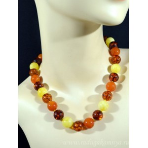 Бусы из янтаря шарик 14мм молочный, карамельный, св.коньячный, коньячный, 47см