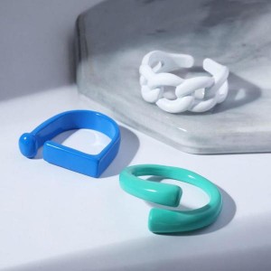 Набор 3 кольца "Формы", цвет белый, синий, зелёный, безразмерные Набор 3 кольца "Формы", цвет белый, синий, зелёный, безразмерные