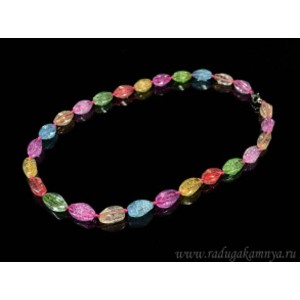 Бусы из хрусталя тонированного "снег" рис витой 8*16мм цвет ассорти, 50см