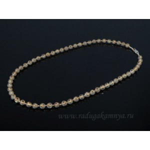 Бусы из хрусталя тонированного шар с рисунком 6мм серый, 50см