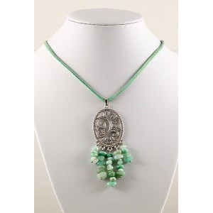 Кулон из хризопраза (галтовка), коннектор "плющ"