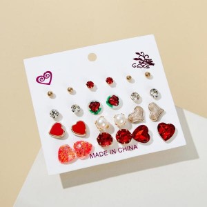 Набор серьги 12 пар "Сердечки" романтика, цветные, цвет золотистый