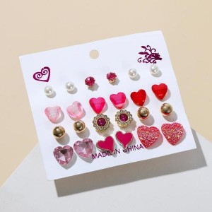 Набор серьги 12 пар "Сердечки" свидание, цветные, цвет золотистый