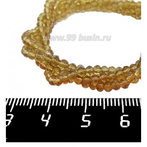 Бусины хрустальные на нити форма Рондель 3*2 мм жженый сахар, около 40 см нить /180 бусин