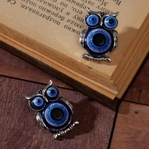 Брошь-оберег "Сова" глазки, цвет синий, цвет серебристый