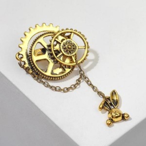 Брошь "Сказочный кролик" шестерёнки, цвет чернёное золото Брошь "Сказочный кролик" шестерёнки, цвет чернёное золото