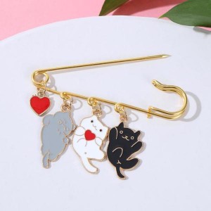 Булавка "Котята" игривые, 7см, цветная , цвет золотистый